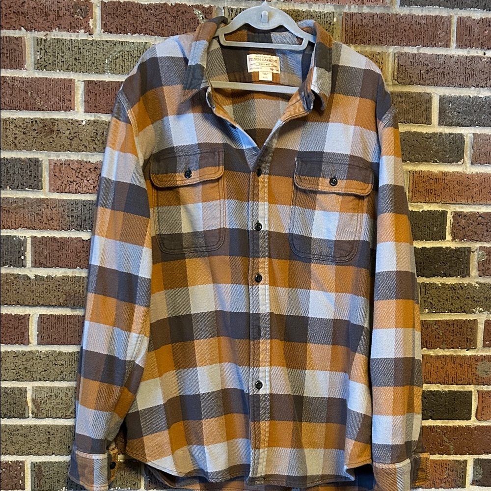 Filson Brown and Gray Pumpkin Heavy Flannel Checkered Shirt
